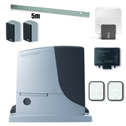 Nice ROBUS 600 zestaw automatyki 24V do bram przesuwnych o ciężarze do 600kg, z wbudowaną centralą sterującą BLUEBUS zestaw z listwą zębatą i lampą