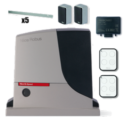 Nice ROBUS500HS zestaw automatyki 24V do bram przesuwnych o wadze do 500kg, wersja HI-SPEED zestaw z listwą zębatą i dwoma pilotami