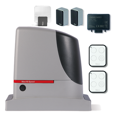 Nice RUN 400HS HI-SPEED zestaw automatyki 24V do bram przesuwnych o ciężarze do 400kg, zestaw z dwoma pilotami i lampą
