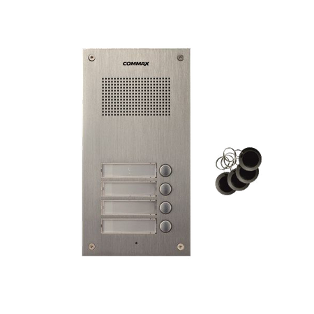 Commax Domofon wielorodzinny zestaw domofonowy stacja bramowa z czytnikiem RFID dla czterech abonentów DR-4UM/RFID + 4 unifony DP-SS