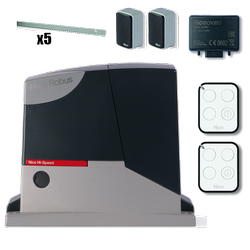 Nice Robus250HS zestaw automatyki 24V do bram przesuwnych o wadze do 250kg, wersja HI-SPEED zestaw z listwą zębatą i dwoma pilotam