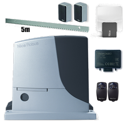 Nice ROBUS600 zestaw automatyki 24V do bram przesuwnych o wadze do 600kg zestaw z listwą, lampą i dwoma pilotami