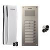 Commax Domofon wielorodzinny zestaw domofonowy stacja bramowa z czytnikiem RFID dla ośmiu abonentów DR-8UM/RFID + 8 unifonów DP-SS