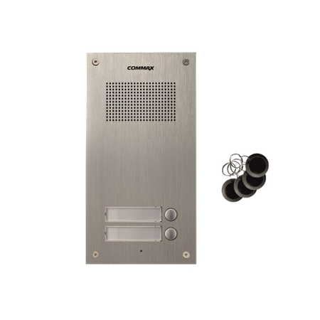 Commax Domofon wielorodzinny zestaw domofonowy stacja bramowa z czytnikiem RFID dla dwóch abonentów DR-2UM/RFID + 2 unifony DP-SS
