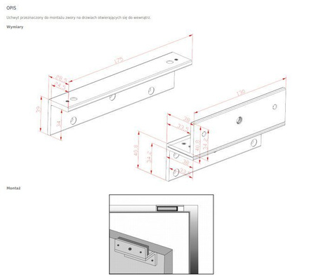 Scot BK-350WZL uchwyt montażowy typu "ZL" przeznaczony do montażu zwory na drzwiach otwieranych do wewnątrz