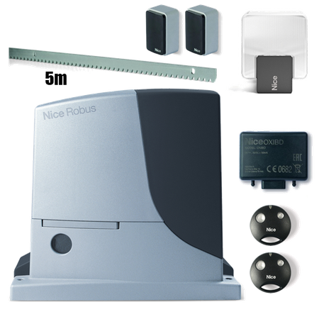 Nice ROBUS 1000 zestaw automatyki 24V do bram przesuwnych o wadze do 1000kg, zestaw z listwą, lampą i dwoma pilotami