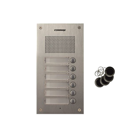 Commax Domofon wielorodzinny zestaw domofonowy stacja bramowa z czytnikiem RFID dla sześciu abonentów DR-6UM/RFID + 6 unifonów DP-SS