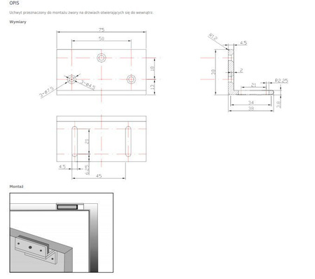 Scot BK-120Z uchwyt montażowy typu "ZL" przeznaczony do montażu zwory na drzwiach otwieranych do wewnątrz