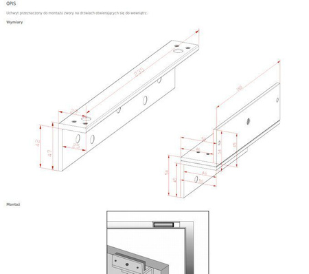 Scot BK-600WZL uchwyt montażowy typu "ZL" przeznaczony do montażu zwory na drzwiach otwieranych do wewnątrz