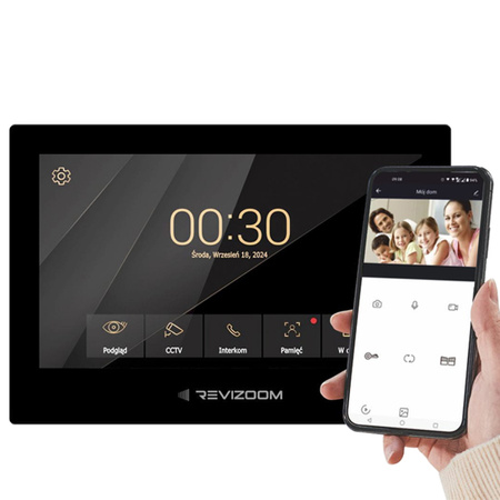 REVIZOOM RM-T273HD BLACK dotykowy monitor 7" głośnomówiący z wbudowanym WiFi oraz modułem pamięci