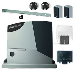 Nice ROBUS400 SMILO zestaw automatyki 24V do bram przesuwnych o wadze do 400kg, dwa piloty i listwa zębata w zestawie