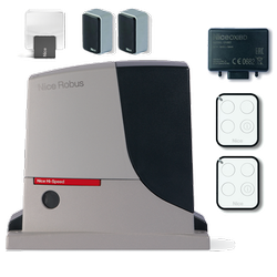 Nice ROBUS 500HS HI-SPEED zestaw automatyki 24V do bram przesuwnych o ciężarze do 500kg, zestaw z dwoma pilotami i lampą