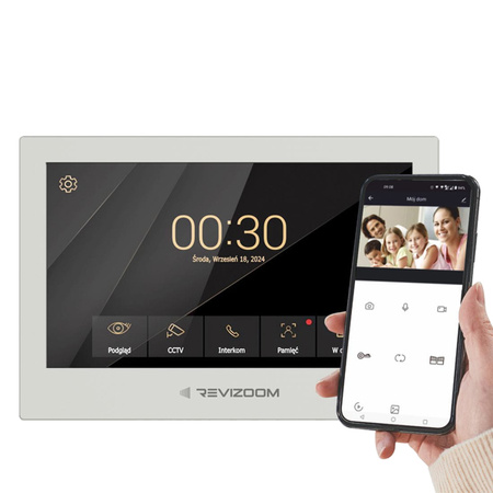 REVIZOOM RM-T273HD WHITE dotykowy monitor 7" głośnomówiący z wbudowanym WiFi oraz modułem pamięci