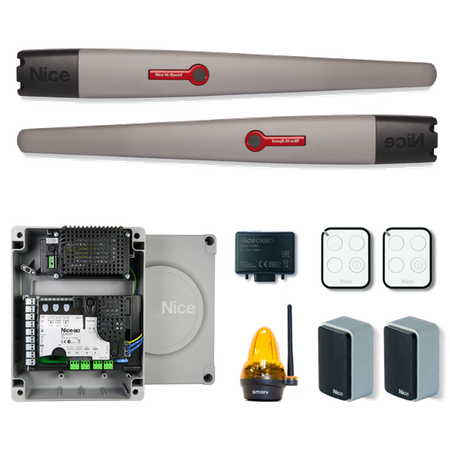 Nice TOONA TO6024HS HI-SPEED zestaw automatyki 24V do bram skrzydłowych o szerokości bramy do 12m, dla skrzydła o długości do 6m, zestaw z dwoma pilotami i lampą
