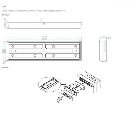 Scot BK-800I uchwyt typu "I" przeznaczony do montażu zwory na drzwiach przeciwpożarowych