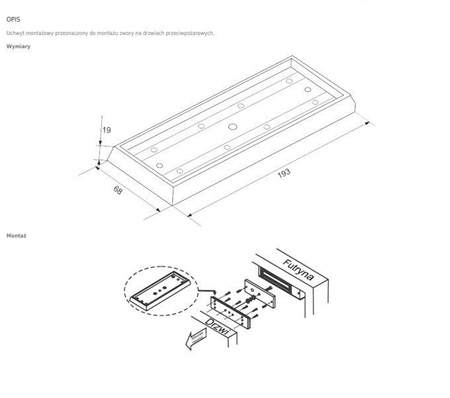 Scot BK-1200I uchwyt typu "I" przeznaczony do montażu zwory na drzwiach przeciwpożarowych