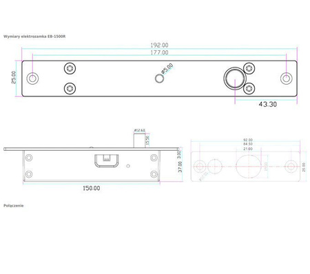 Scot EB-1500R elektrozamek trzpieniowy wpuszczany 1000kg, rewersyjny (NO - drzwi otwarte bez napięcia), sygnalizacja, autoblokada, zwłoka czasowa