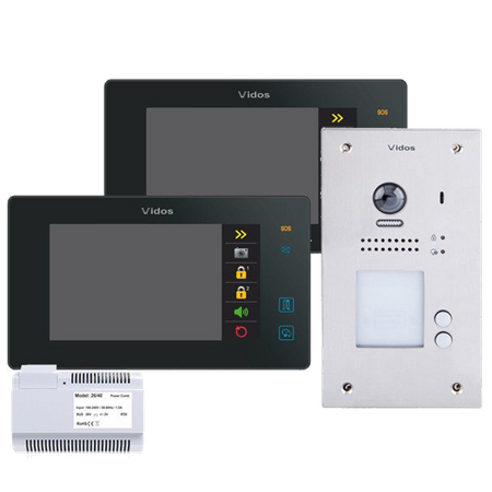Vidos zestaw wideodomofonowy 2 monitory M1021B z wbudowaną pamięcią + kamera S1202A + zasilacz P24/18