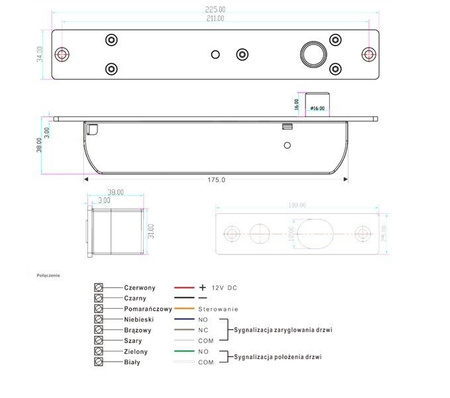 Scot EB-1700R elektrozamek trzpieniowy wpuszczany 2000kg, rewersyjny (NO - drzwi otwarte bez napięcia), sygnalizacja, autoblokada, zwłoka czasowa