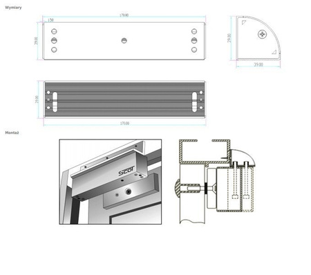 Scot BK-350LC uchwyt montażowy typu "L" z maskownicą do drzwi otwieranych na zewnątrz