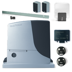Nice ROBUS 1000 zestaw automatyki 24V do bram przesuwnych o wadze do 1000kg, zestaw z listwą, lampą i dwoma pilotami