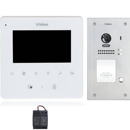 Vidos zestaw wideodomofonowy monitor M1022W + stacja bramowa S1201A z wbudowanym czytnikiem zbliżeniowym + zasilacz M-SEP/HDR-30-24